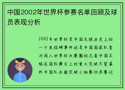 中国2002年世界杯参赛名单回顾及球员表现分析